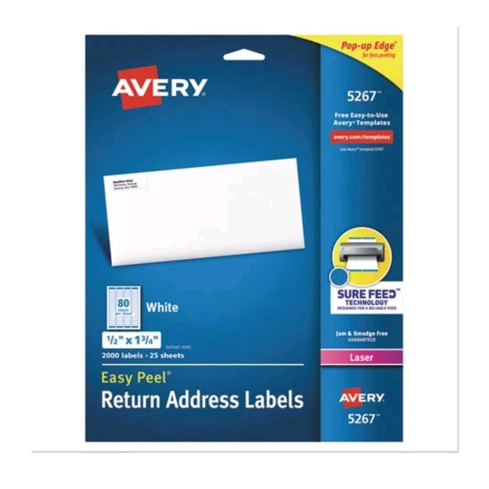 Avery Easy Peel White Address Labels W/ Sure Feed Technology, Laser Printers, 0.